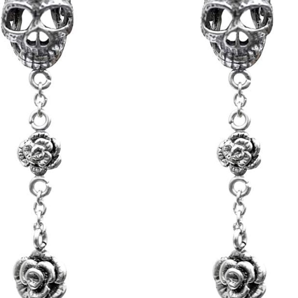 Skull and Rose Earrings Design with Smoked Quartz Teardrop